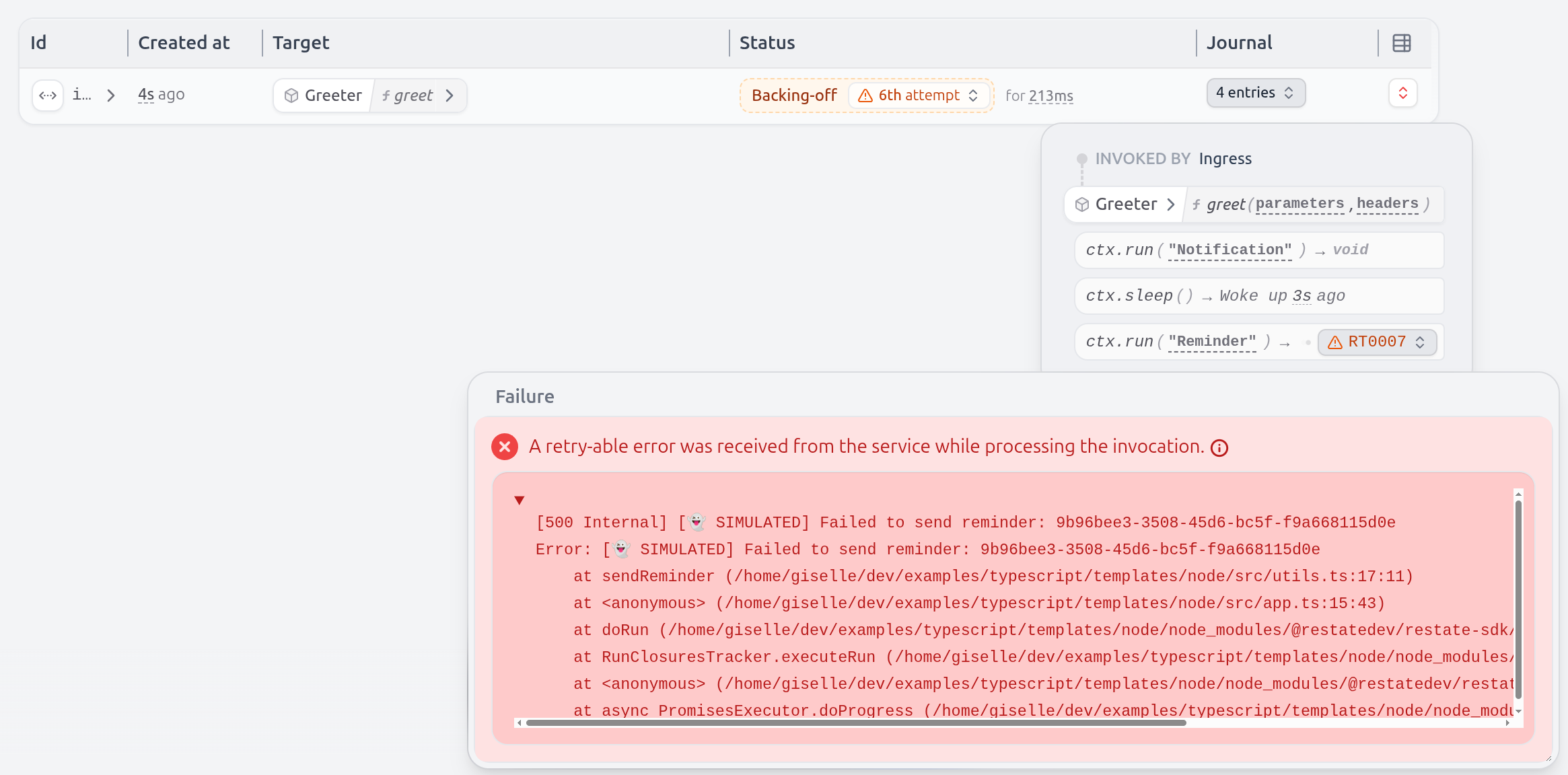 Restate UI Durable Execution